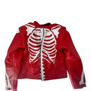 Red Leather Skeleton Motorcycle Jacket Size L